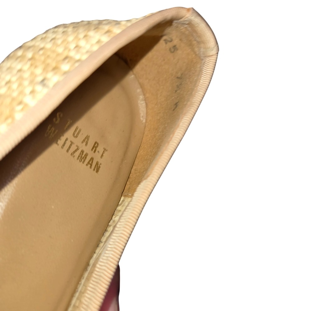 Stuart Weitzman Beige Woven Straw Raffia Ballet Flats Bow Accent Size 7.5M - Picture 5 of 12